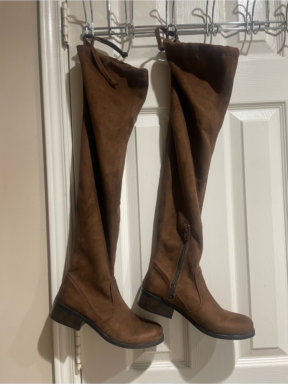 Over-the-Knee Brown Suede-Style Boots with Side Zip